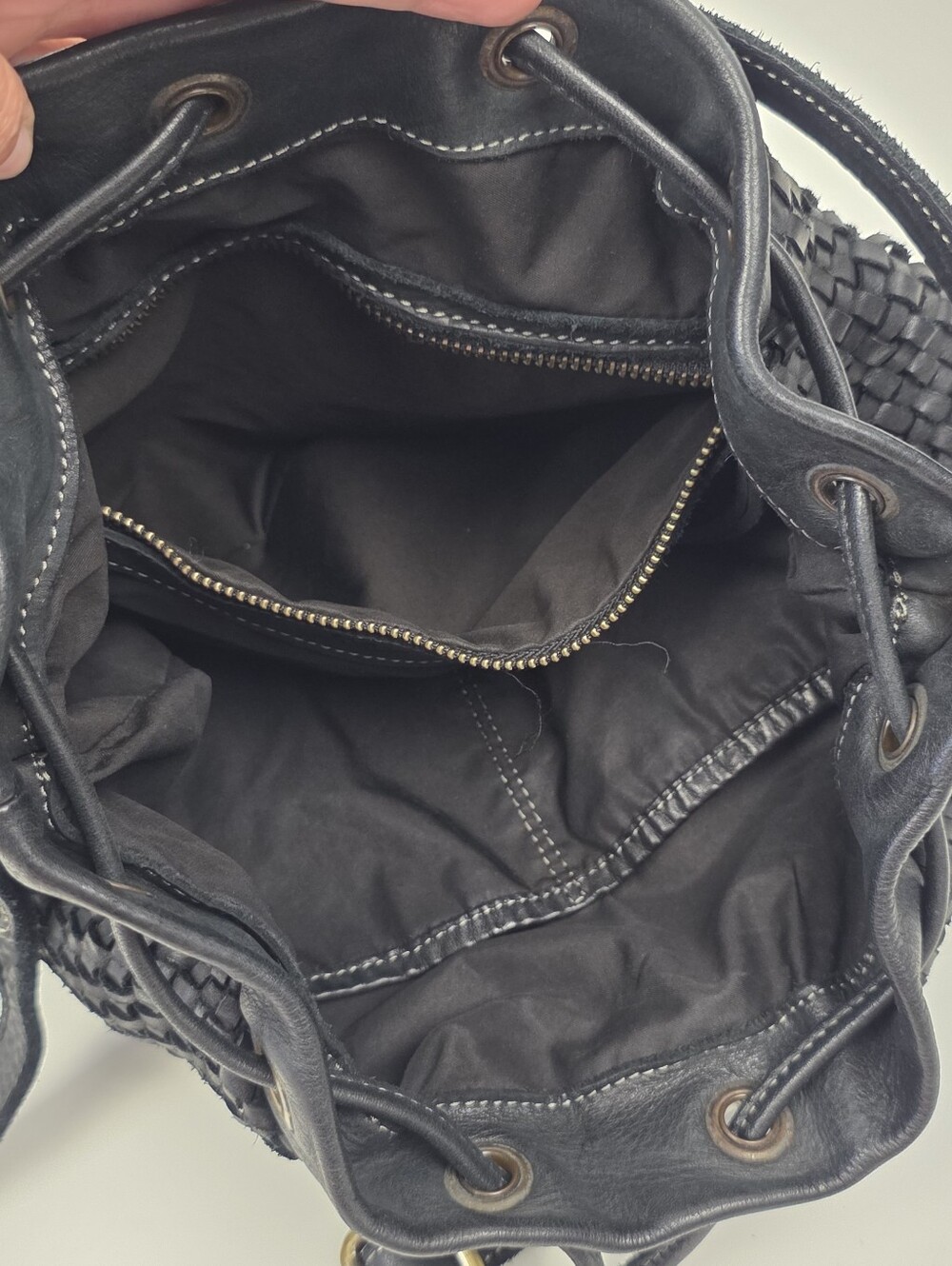 Valentina Woven Leather Bucket Purse Black - Picture 12 of 13